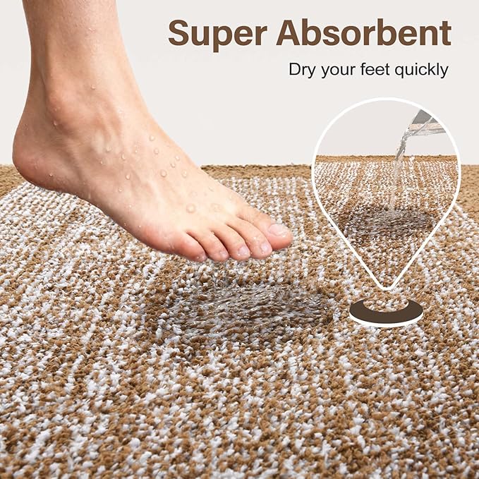 60x24 Long Bathroom Rugs Washable Non Slip, Coffee Bath Mat for Bathroom Floor Tub, Soft Absorbent Quick Dry Mats for Shower, Bathtub,Home Decor