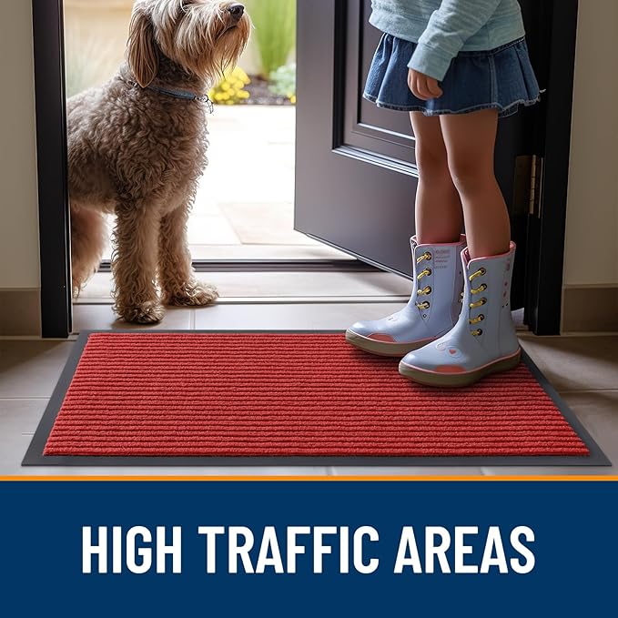 OLANLY Front Door Mat Indoor Outdoor Entrance, Waterproof Heavy Duty Doormat, Fade Resistant, Low Profile, Easy Clean Patio Porch Welcome Floor Mats for Entry, 40x32, Red