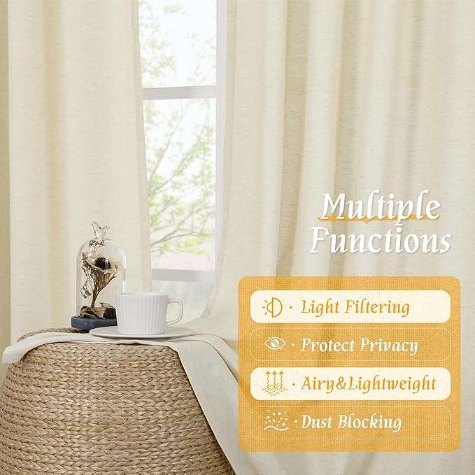 LAMIT Natural Light Beige Linen Curtains 84 inch Long 2 Panels, Soft Thick Linen Blended Light Filtering Living Room Panels Rod Pocket Neutral Drapes for Bedroom/Farmhouse, 52 x 84 Inch
