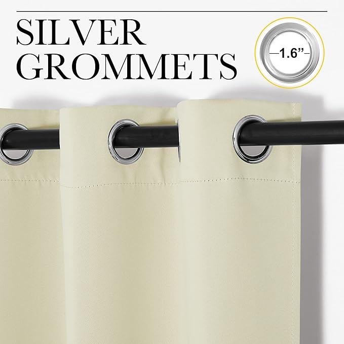 NICETOWN Kitchen Curtains for Decoration, Beige, 2 Panels, W42 x L78 inches, Thermal Insulated Grommet Room Darkening Draperies/Panels for Laundry