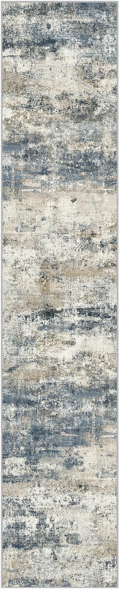 BEIMO Runner Rug for Hallway Kitchen, 2x12 Machine Washable Runners Rug for Entryway, Soft Modern Abstract Throw Rugs, Low Pile Floor Cover with Non Slip Backing, Navy Beige