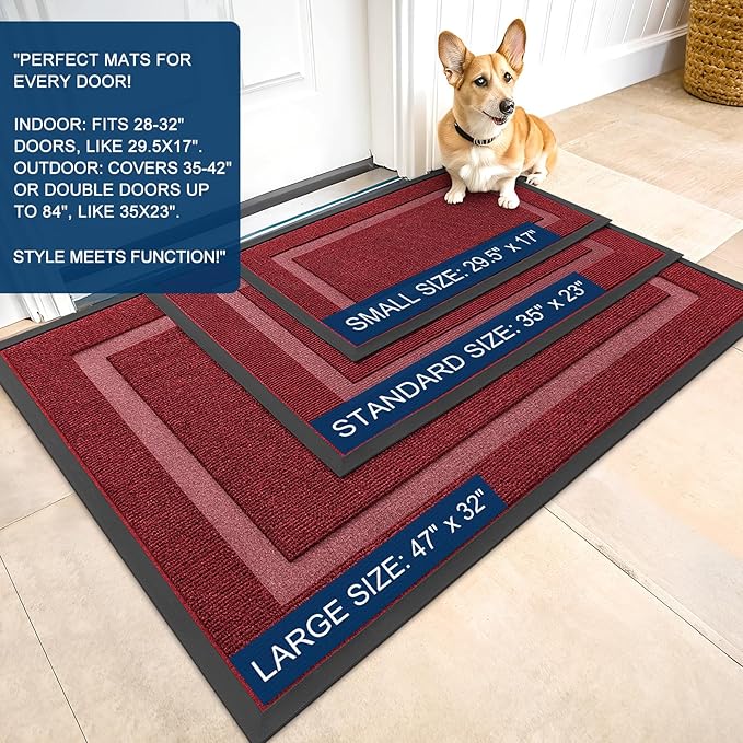 OLANLY Front Door Mat Indoor Outdoor Entrance, Waterproof All-Season, All-Weather Doormat, Sturdy Natural Rubber, Fade Resistant, Low Profile, Easy Clean Patio Porch Entryway Mat, 29.5x17, Wine Red