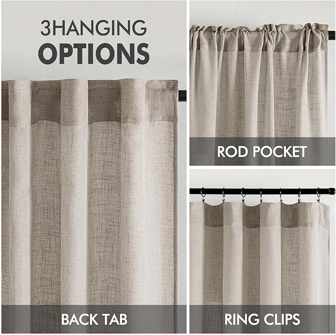 MIULEE Burlywood Birch Linen Curtains 72 Inch Length 2 Panels for Bedroom Living Room, Soft Linen Textured Window Drapes Semi Sheer Light Filtering Back Tab Rod Pocket Farmhouse Burlap Look Decor
