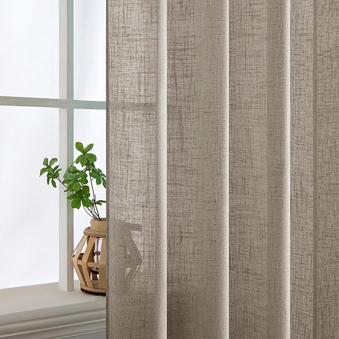MIULEE Burlywood Birch Linen Curtains 45 Inch Length 2 Panels for Bedroom Living Room, Soft Linen Textured Window Drapes Semi Sheer Light Filtering Back Tab Rod Pocket Farmhouse Burlap Look Decor