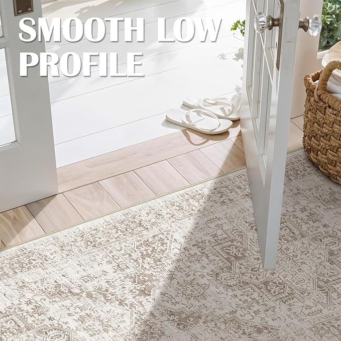 Hallway 3x20 Runner Rug - Non-Slip Vintage Long Rug for Entryway Low-Pile Washable Medallion Runner Rugs for Hallway Waterproof Traditional Runner Rug Indoor Thin Rug for Kitchen (Beige)