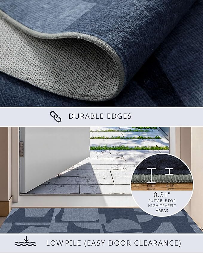 Latte&Fog 8x10 Area Rugs for Living Room, Large Modern Abstract Washable Rug, Boho Non Slip Low Pile Carpet for Indoor Bedroom Dining Room, Office, Dorm, Classroom, Farmhouse and Kids Room - Navy Blue