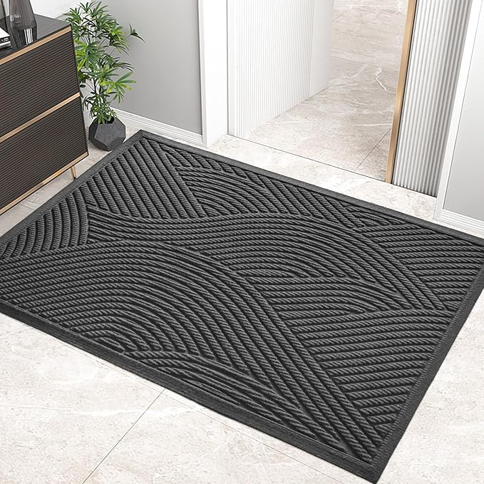 HIYARD Sturdy Front Door Mat, Absorbent Muddy Dirt Resist Welcome Door Mats Outdoor Indoor, Stain and Fade Resistant, Non-Slip Backing Entry Mat Low Profile Doormat for Entryway, 60×36, Grey