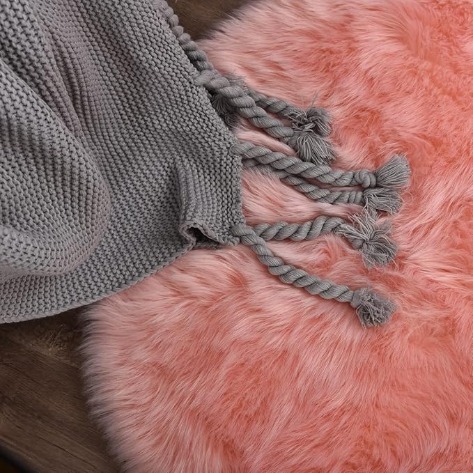 ORINOVA Pink Faux Sheepskin Fluffy Fur Rugs for Bedroom Machine Washable Fuzzy Area Rugs for Living Room Runner Rugs for Hallway 2x6