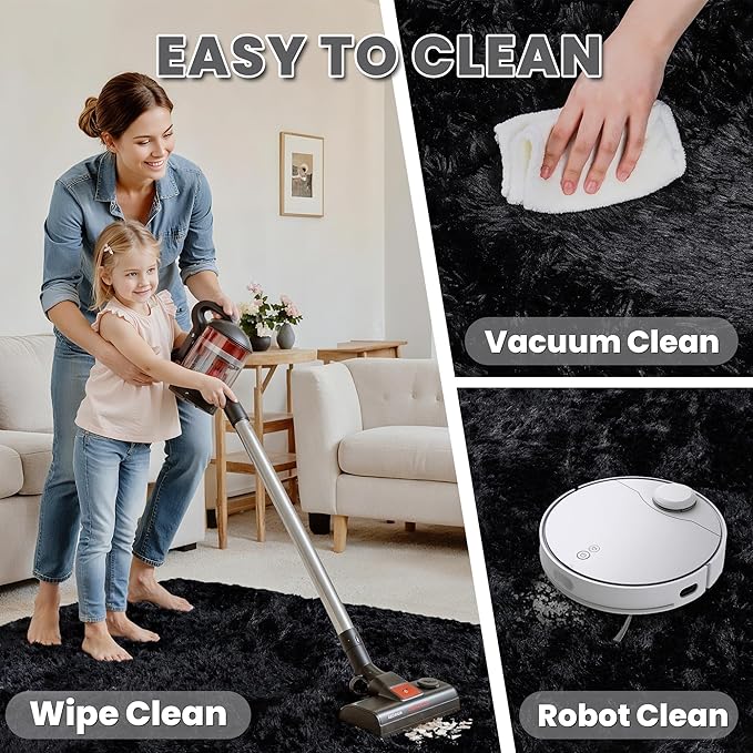 5x8 Area Rugs for Living Room: Soft Fluffy Shag Black Rugs for Bedroom, Non Slip Large Fuzzy Plush Rug Indoor Floor Carpet for Nursery Kids Boys Girls Room, Dorms, Playroom, Modern Home Decor