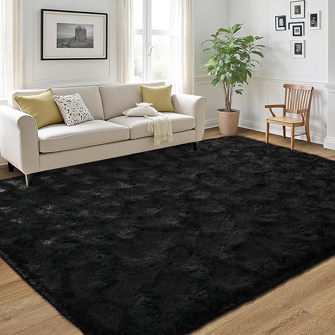 LOCHAS Ultra Soft Indoor Modern Area Rugs Fluffy Living Room Carpets for Children Bedroom Home Decor Nursery Rug 8 x10 Feet, Black