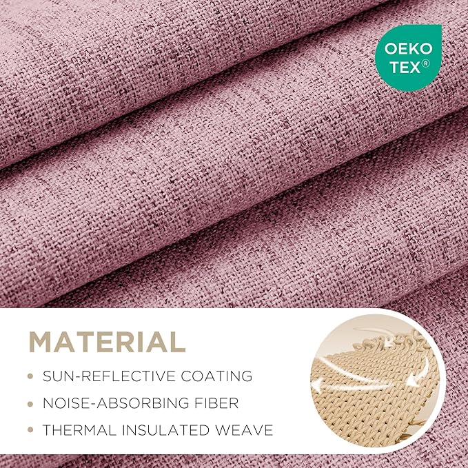 Joydeco Blackout Curtains for Bedroom - 100% Light Blocking 2 Panels Set Pink Drapes 37" W x 96" L, Thermal Insulated Room Darkening Curtains, Linen Textured for Living Room, Rod Pocket & Back Tabs