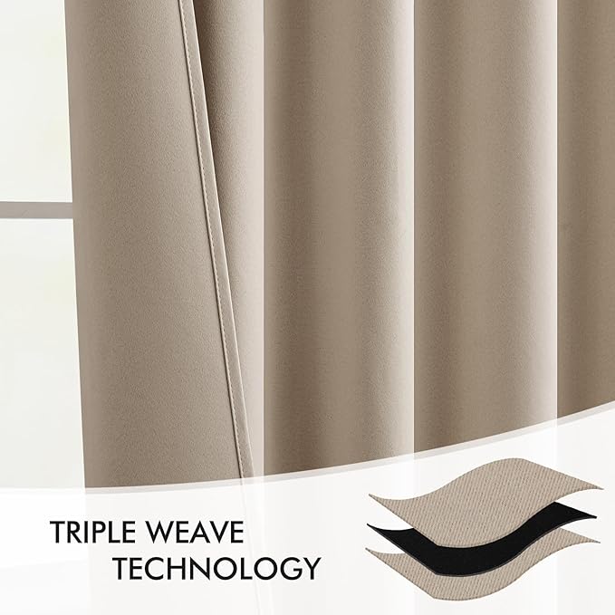 MIULEE Taupe Back Tab Blackout Curtains 84 Inch Length 2 Panels Set for Living Room Bedroom Privacy, Rod Pocket/Pinch Pleat Thermal Insulated Room Darkening Pleated Light Blocking Drapes