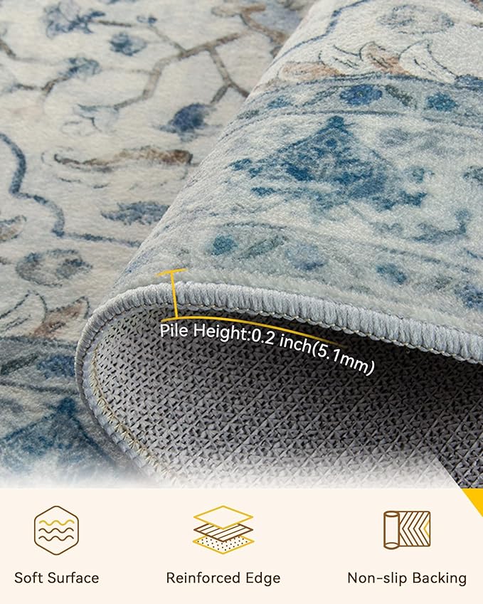 RELEANY Area Rugs 2'x8' Runner Rug Non Slip Washable for Kitchen Hallway Bedroom Beside Laundry Room Bathroom Rug, Floor Carpet, Light Blue Navy Beige Gray White