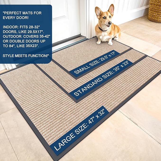 OLANLY Front Door Mat Indoor Outdoor Entrance, Waterproof Heavy Duty Doormat, Fade Resistant, Low Profile, Easy Clean Patio Porch Welcome Floor Mats for Entry, 71x34, Beige