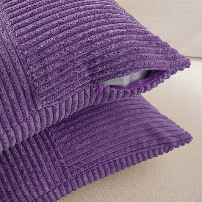 Fancy Homi 2 Packs Purple Lumbar Decorative Throw Pillow Covers 14x22 Inch for Living Room Couch Bed, Farmhouse Boho Home Decor, Soft Striped Corduroy Rectangle Accent Cushion Case 35x55 cm