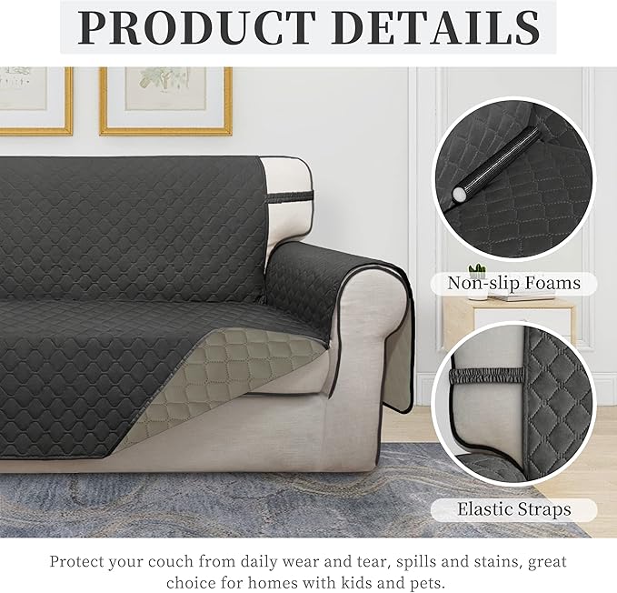 ISSUNTEX Double Protection 100% Waterproof Chair Sofa Cover for Living Room, Reversible Furniture Protector for Dogs, Pets, Kids (Chair, Dark Gray/Beige)
