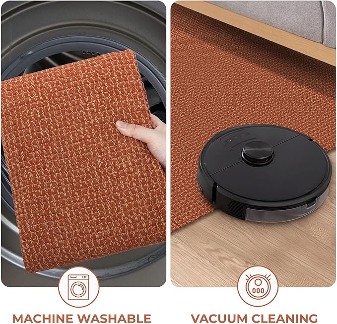 KOZYFLY Rugs for Entryway 3x5 ft Washable Area Rug Non Slip Rubber Backed Entry Rug Woven Indoor Door Mat Cotton Kitchen Rugs Floor Carpet for Entryway, Foyer, Backdoor, Orange/Tan