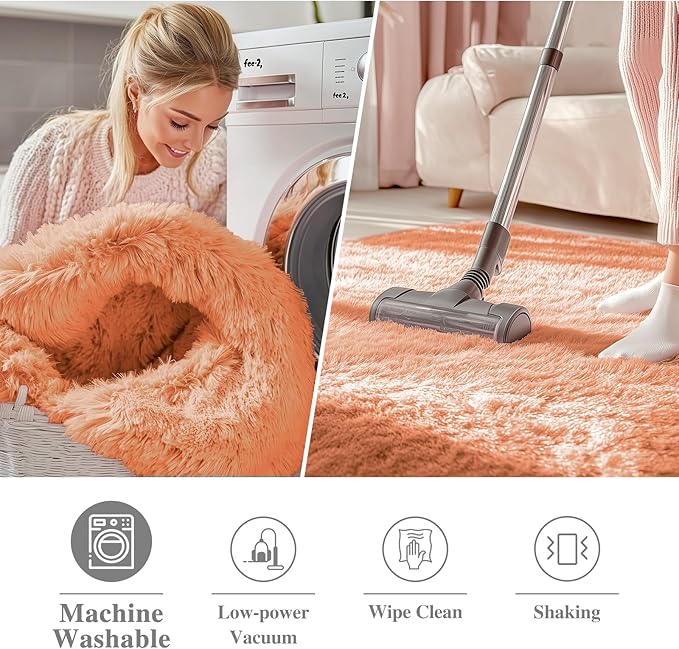 OLANLY Muted Orange Round Rugs for Bedroom - Machine Washable, 5 ft Circle Area Rugs for Living Room, Soft and Fluffy Shaggy Carpet for Teen Girl and Boys, Nursery Rooms, Dorms, Home Decor Aesthetic