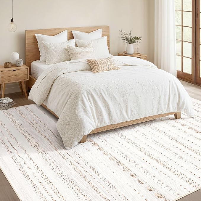 Nakagishi 6x8 Area Rugs Living Room: Washable Boho Large Neutral Soft Farmhouse Rug Stain Resistant Modern Indoor Floor Non-Slip Carpet for Bedroom Nursery Kids Playroom Office Dining Room Dorm- Brown