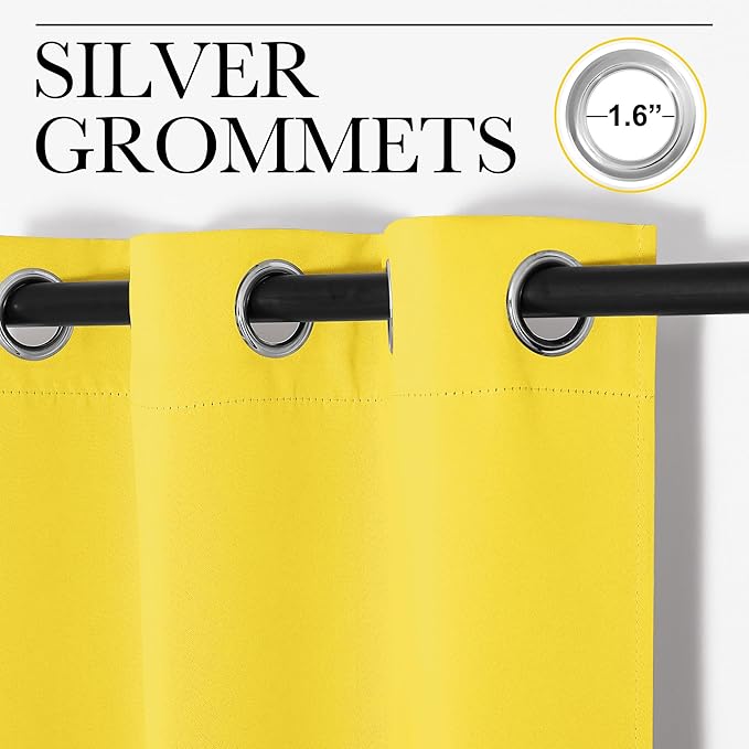 NICETOWN Bright Yellow Curtains 108" Long for Office, 55" Wide, 2 Pieces, Dining Room, Guest Room, Sound Reducing Heat and Cold Block Curtain Panels for Modern Room Decorative