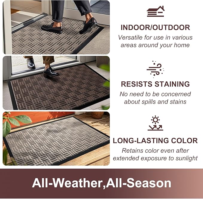 Mibao Front Door Mat, Heavy Duty Durable Welcome Mat for Outdoor Indoor, Dirt Trapper Waterproof Super Absorbent Door Mat for Entryway Outside Patio Porch, 47" x 24", Coffee