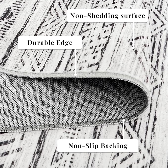 3x15 Washable Kitchen Runner Rug: Modern Moroccan Runners for Hallway Soft Non Slip Rugs with Rubber Backing Low Pile Thin Waterproof Floor Carpet for Entryway Bedroom Bathroom Indoor 3x15 Grey