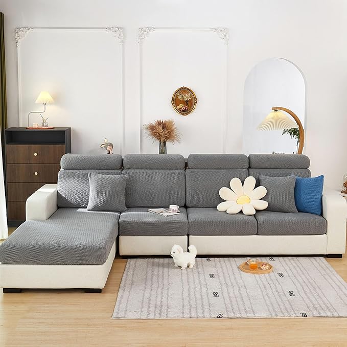 Sofa Covers Couch Covers for Sofa Pet Friendly Couch Cushion Covers Universal Sofa Covers Washable Stretch Slipcovers for Sectional Sofa (Texture Gray,Headrest Cover)