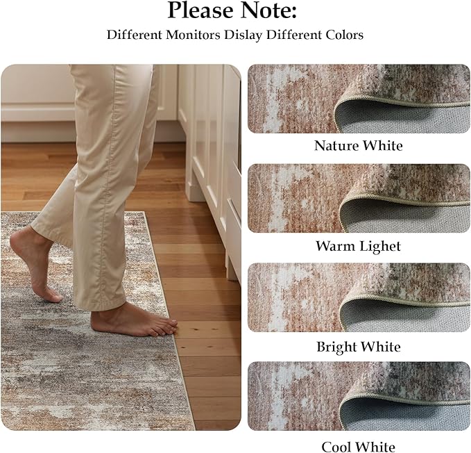 2'6''x8' Washable Kitchen Runner Rug: Modern Abstract Runners for Hallway Soft Non Slip Rugs with Rubber Backing Low Pile Thin Floor Carpet for Entryway Bedroom Bathroom Indoor(Brown/Brick,2'6''x8')