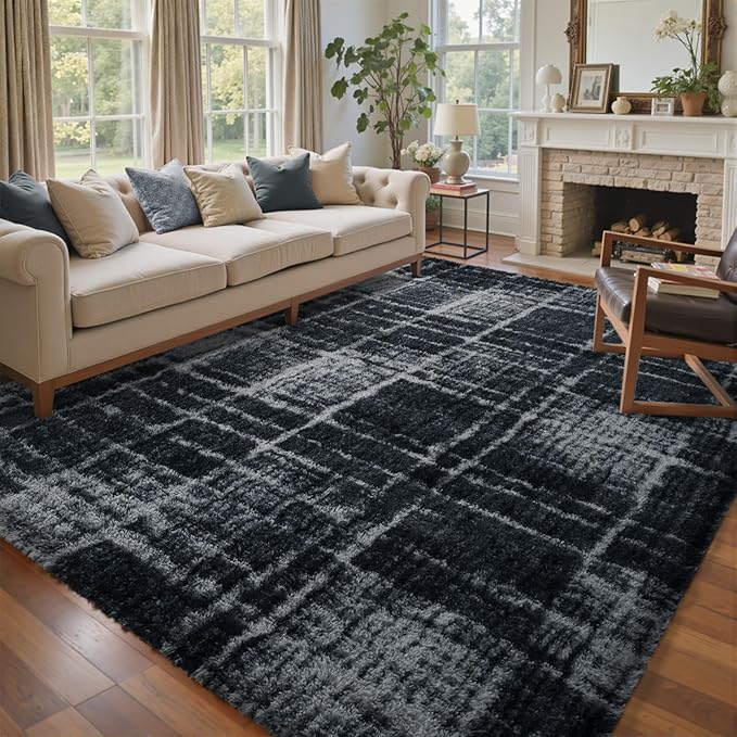 9x12 Ft Extra Large Shag Rugs for Living Room, Ultra Soft Fluffy Furry Area Rugs for Bedroom Indoor Floor, Aesthetic Carpet for Kids Home Decor (Grey)