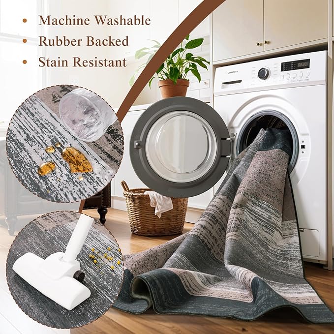 10x12 Washable Area Rugs for Living Room and Bedroom, Vintage Checkered Pattern Non-Slip Carpet, Stain Resistant Low Pile Soft Rug for Dining Room,Office,Nursery,Kids Room(10x12,Chocolate)