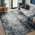 Washable Area Rugs 6'x8' Non-Slip Modern Abstract Soft for Living Room Entryway Bedroom Nursery, Print Pattern, Blue Black Teal
