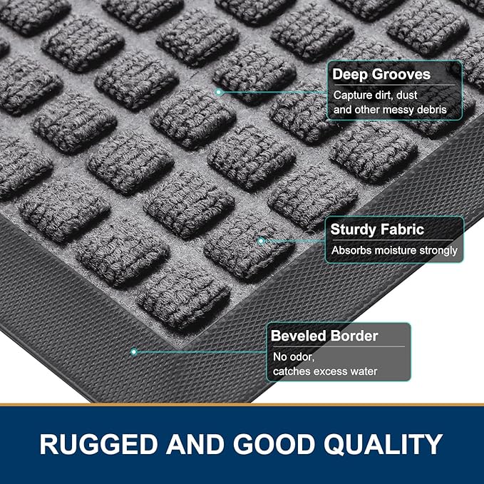 Smiry Front Door Mat Outside Entrance, Heavy Duty Natural Rubber Doormat, Non Slip, Trap Dirt and Moisture, Easy Clean, Low Profile Welcome Floor Mats for Indoor Outdoor Entry, 59x23 Inch, Mix Grey