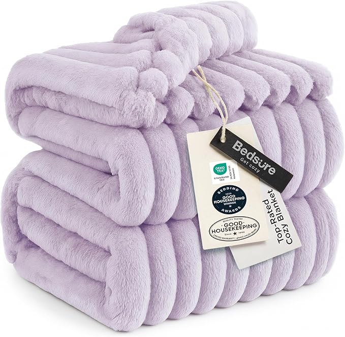 Bedsure GentleSoft Lavender Fog Fleece Blanket for Couch - Cozy Soft Blankets for Women, Cute Small Throws for Girls, 90x90 Inches