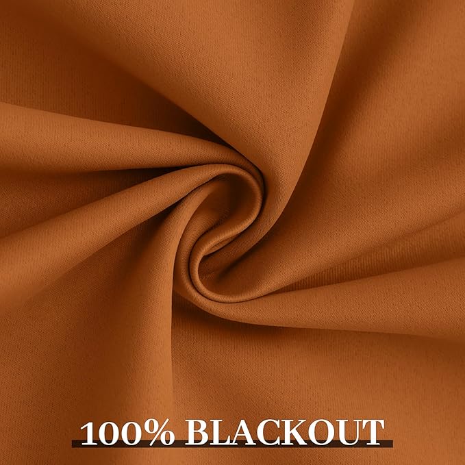 Yakamok Room Darkening 100% Blackout Curtains Grommet Window Treatments with 2 Thick Layers-Burnt Orange Thermal Insulated Drapes Set of 2 Panels for Bedroom Living Room 52 Inches by 72 Inches Length