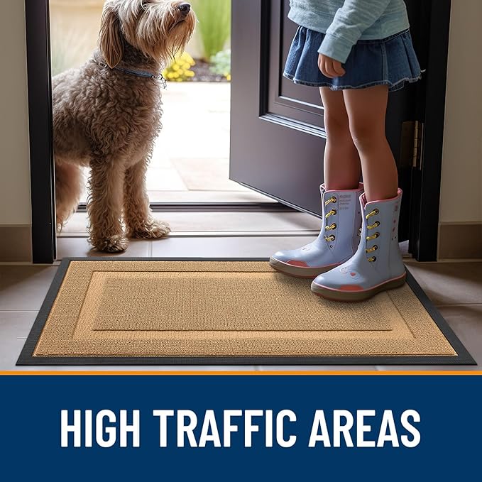 OLANLY Front Door Mat Indoor Outdoor Entrance, Waterproof All-Season, All-Weather Doormat, Sturdy Natural Rubber, Low Profile, Easy Clean Patio Porch Entryway Mat, 47x17, Butter Yellow