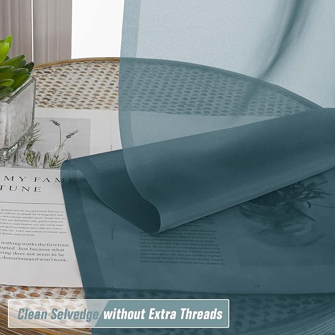 Sheer Curtains for Window 96 Inches Long 2 Panels, Soft Airy Light Filtering Voile Sheer Curtains for Living Room Bedroom, Dual Rod Pocket Elegant Window Drapes, Dusty Blue, 2x42Wx96L Inches