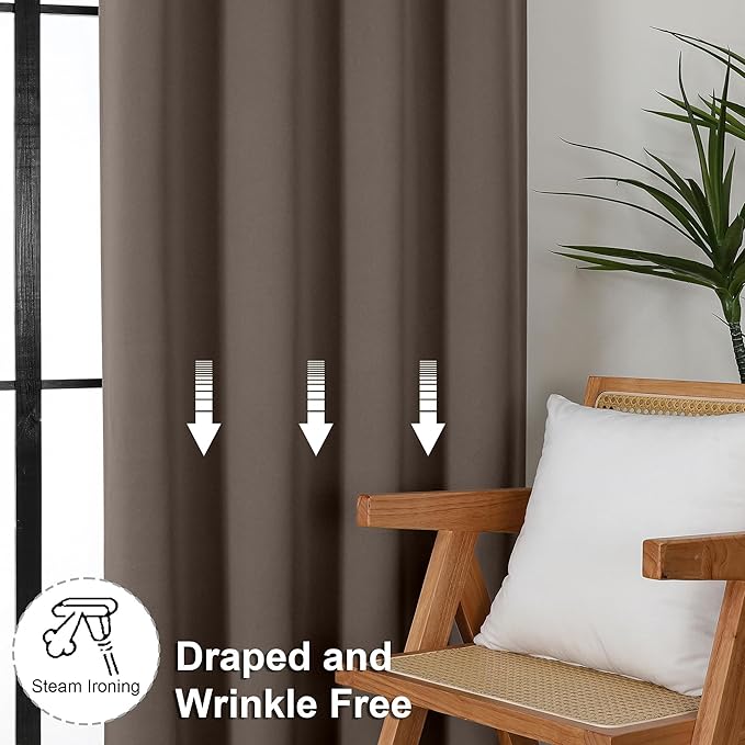 Simplebrand Ava Brown Short Blackout Curtains for Bedroom 54 Inches Long 2 Panels Set, Solid Thermal Insulated, Energy Saving Window Treatment Curtains Blackout Drapes, W40 x L54 Inch, Brown