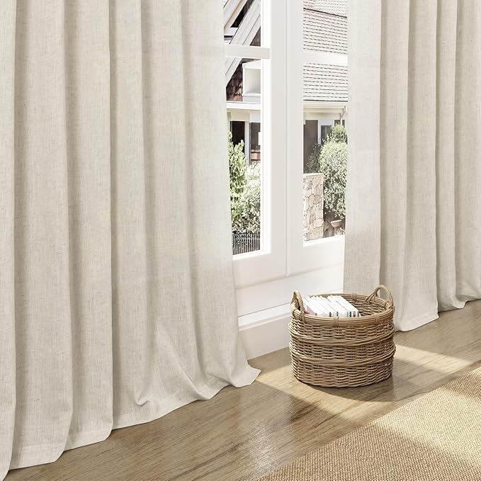 Nanspring Vanilla Linen Curtains for Living Room 108 Inches Long Modern Farmhouse Decor Light Filtering Semi Sheer Curtain Back Tab Luxury Floor to Ceiling High Window for Bedroom 52x108, 2 Panels