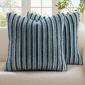 decorUhome Cozy Faux Fur Throw Pillow Covers 18x18 Set of 2 Decorative Soft Plush Striped Modern Farmhouse Boho Couch Pillow Cases with Velvet Back for Sofa Bed Living Room, Blue Grey