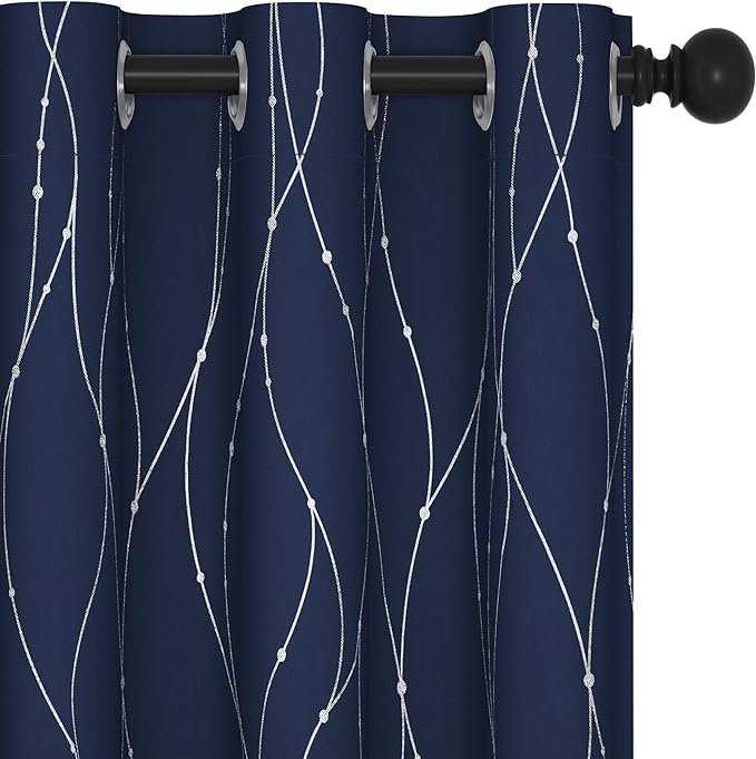 Deconovo Blackout Curtains, Thermal Insulated Noise‑Reducing Grommet Drapes, Wave Line Dot Foil Print, 38 x 54 Inch Long, 2 Panels, Machine‑Washable Window Curtains for Bedroom Living Room Kitchen