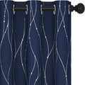 Deconovo Navy Blue Curtains, Blackout Curtain for Bedroom, 42 x 95 Inch, Thermal Insulated Soundproof Privacy Drapes with Silver Wave Dots Pattern, Grommet Top, Machine Washable Panel for Living Room