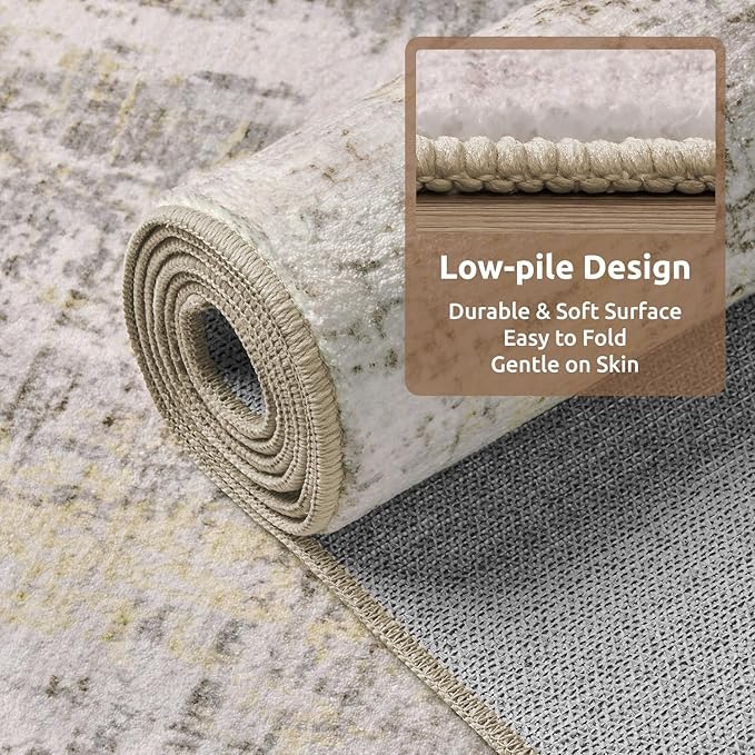 AMOAMI 2 x 6 Hallway Runner Rug Non Slip Super Soft Runner Rugs Machine Washable Low Pile Modern Abstract Runners for Hallways for Bedroom Laundry Room Kitchen, Beige
