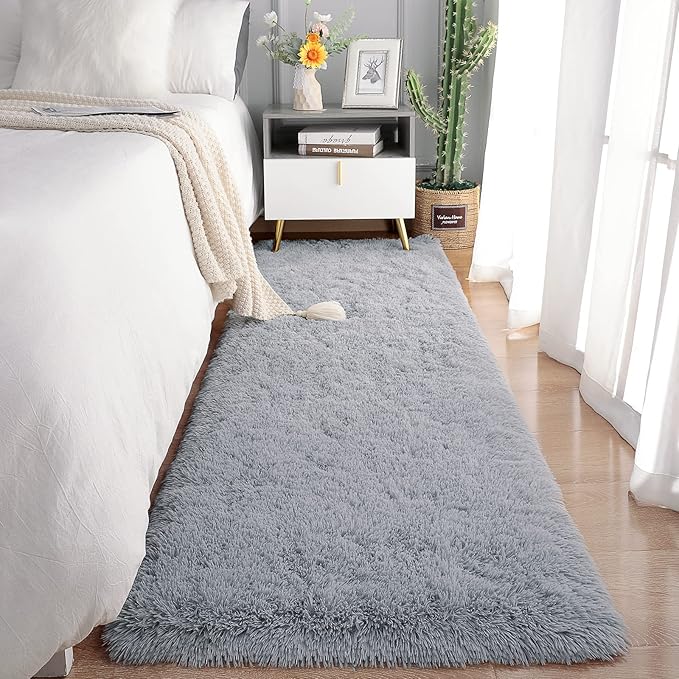 Chicrug Soft Area Rugs for Bedroom Living Room Plush Fluffy Rug 2x4 Feet, Shag Furry Area Rug Carpet Non Shedding for Nursery Children Kids Girls Room Home Decorative, Grey