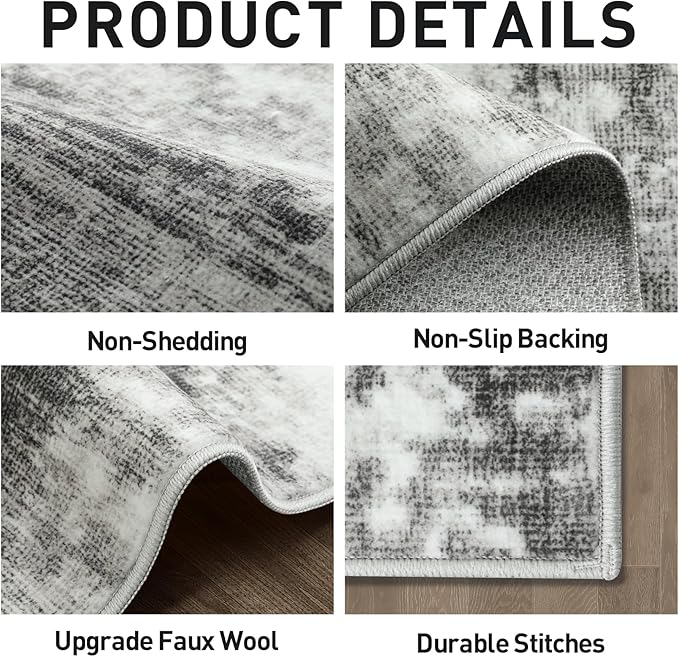 5x7 Area Rugs Washable Rug: Modern Abstract Living Room Rug Soft Anti-Skid Thin Carpet Indoor Floor Non-Shedding Carpets for Bedroom Dining Room Farmhouse Nursery Home Office - Black Grey