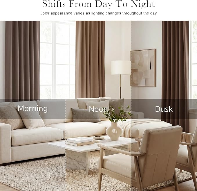 PONY DANCE Blackout Curtains Set - Short Window Curtain Draperies Thermal Insulated Home Decoration Energy Saving Back Tab/Rod Pocket Panels for Bedroom, 42-inch by 30-inch, Mocha, 2 PCs