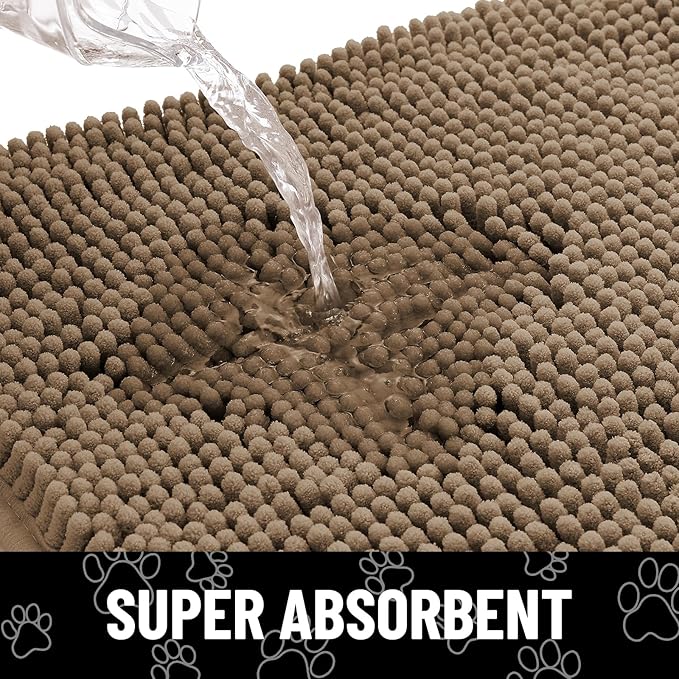 Smiry Dog Door Mat for Muddy Paws, Absorbent Dirt Trapper Non Slip Quick Dry Washable Chenille Mat for Mud Dogs, Entry Rug for Indoor and Outdoor (40x32 Inches, Camel and Black)