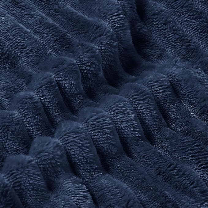 BEDELITE Fleece Blanket King Size – 3D Ribbed Jacquard Soft and Warm Decorative Fuzzy Blankets – Cozy, Fluffy, Plush Lightweight Throw Blankets for Couch, Bed, Sofa(Navy Blue, 108x90 inches)
