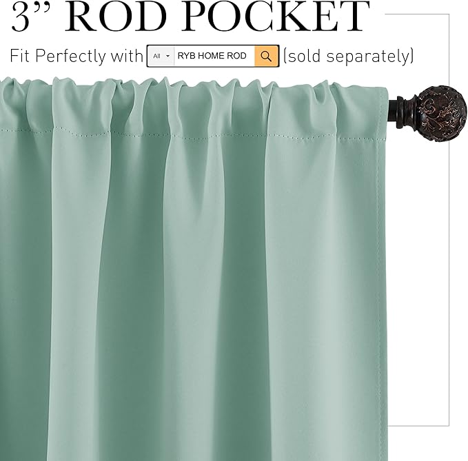 RYB HOME Blackout Curtains for Bedroom Living Room 63 inches Long, Thermal Insulated Privacy Rod Pocket Drapes for Nursery Office Home Theater, Width 42 by Length 63, Aqua, 2 Panels