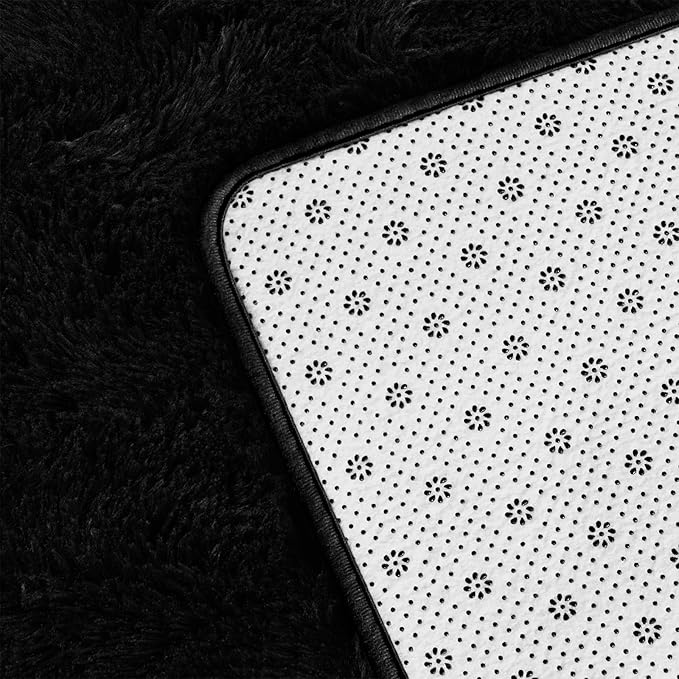 Deerhoo Shag Area Rug, 4 X 6 Plush Fuzzy Rugs for Living Room, Ultra Soft Fluffy Furry Rug for Bedroom, Indoor Carpet Nursery Rugs for Kids Room Home Decor, Black
