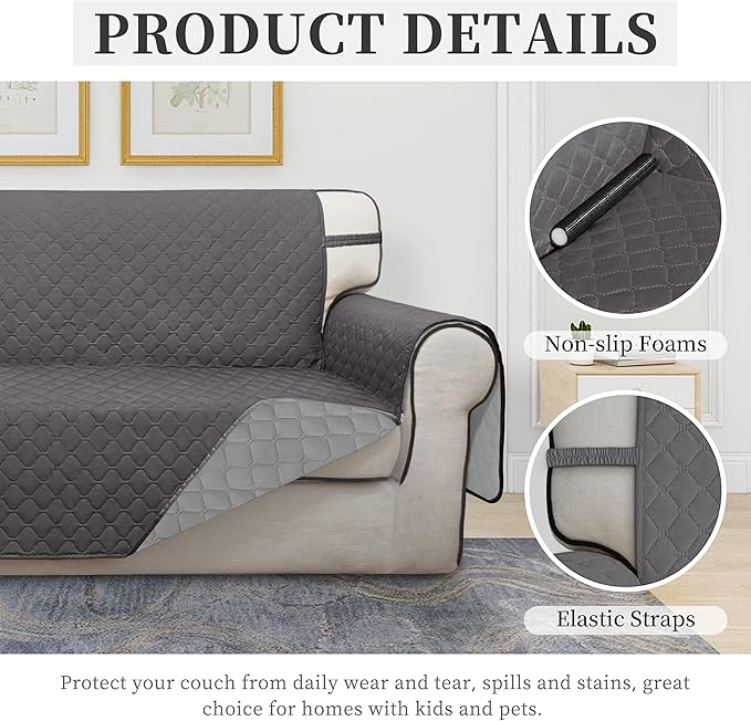 ISSUNTEX Double Protection 100% Waterproof Sofa Covers for Living Room, Couch Covers for 3 Cushion Couch Sofa, Reversible Furniture Protector Sofa Cover for Dogs, Pets, Kids (Sofa, Gray/Light Gray)